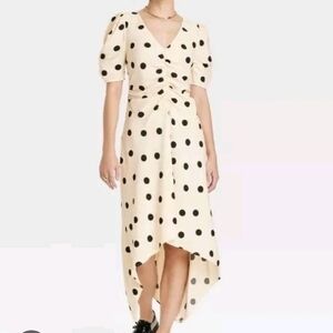 NWT New Day Polka Dot Short Sleeve Crepe Midi To Maxi Dress M